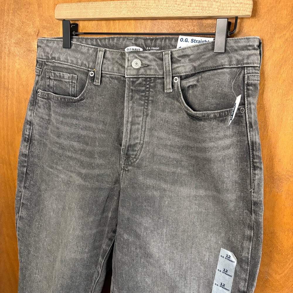 Old Navy Gray OG Straight Leg High Rise Jeans NWT Size 12 Button Fly Y2K Grunge - Picture 6 of 15